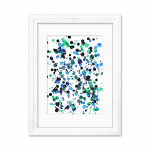 Acrylic dots in multiple blue tones.